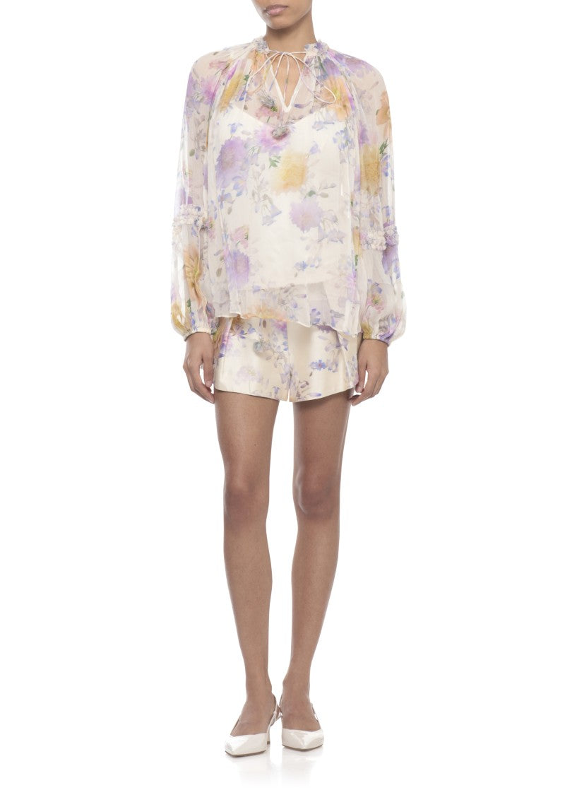 Zimmermann Ivory Luna Tuck Floral Shorts