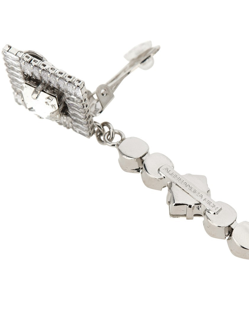 Alessandra Rich Geometric Pendant Earrings With Baguette Crystals And Pearl Drop