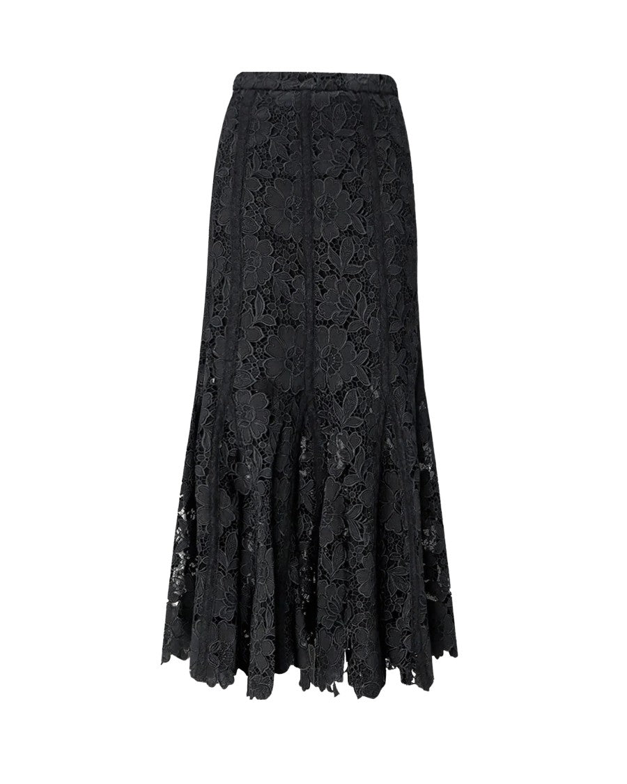 Self-Portrait Lace Midi Skirt With Godet Silhouette And Fitted Waist