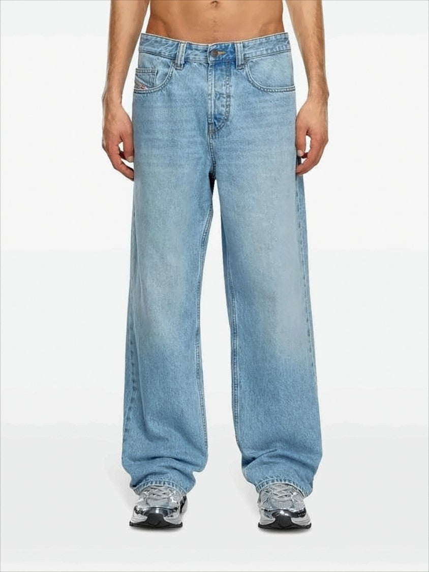 Diesel Straight-Leg Light Blue Denim Pants With Five-Pocket Design