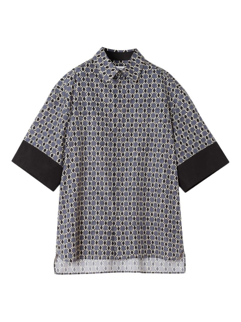 Lanvin Blue Geometric Print Short Sleeve Shirt
