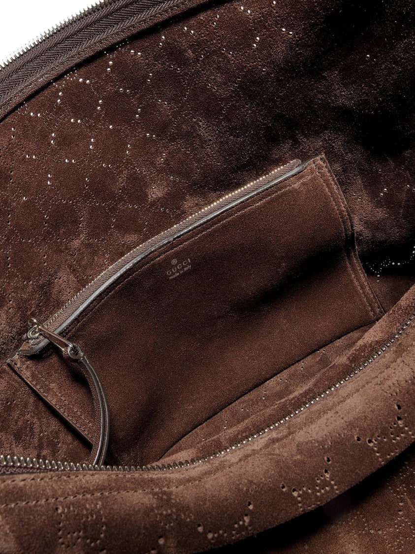Gucci Perforated Dark Brown Suede Crossbody Bag With Palladium Hardware