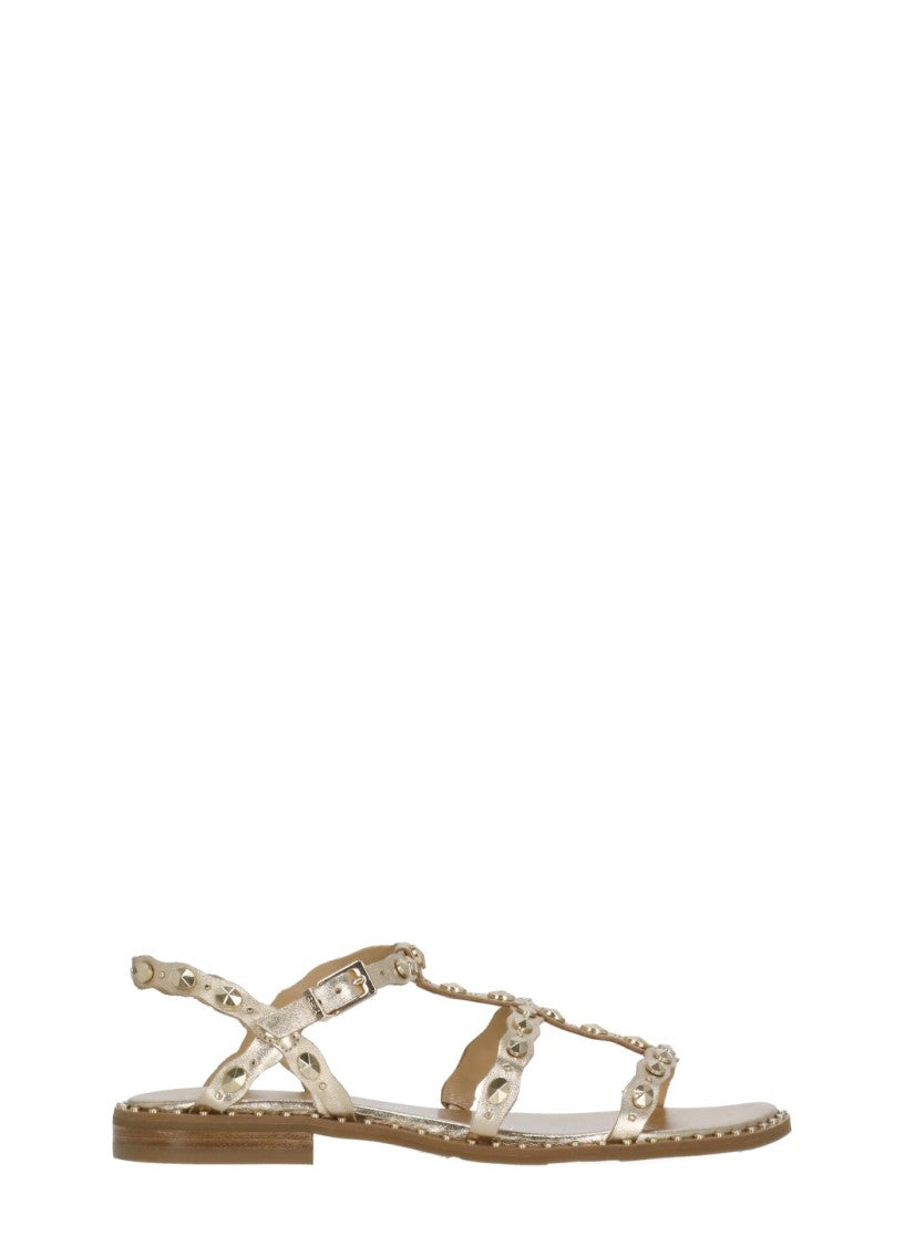 Ash Leather Sandals With Ankle Strap And Stud Details