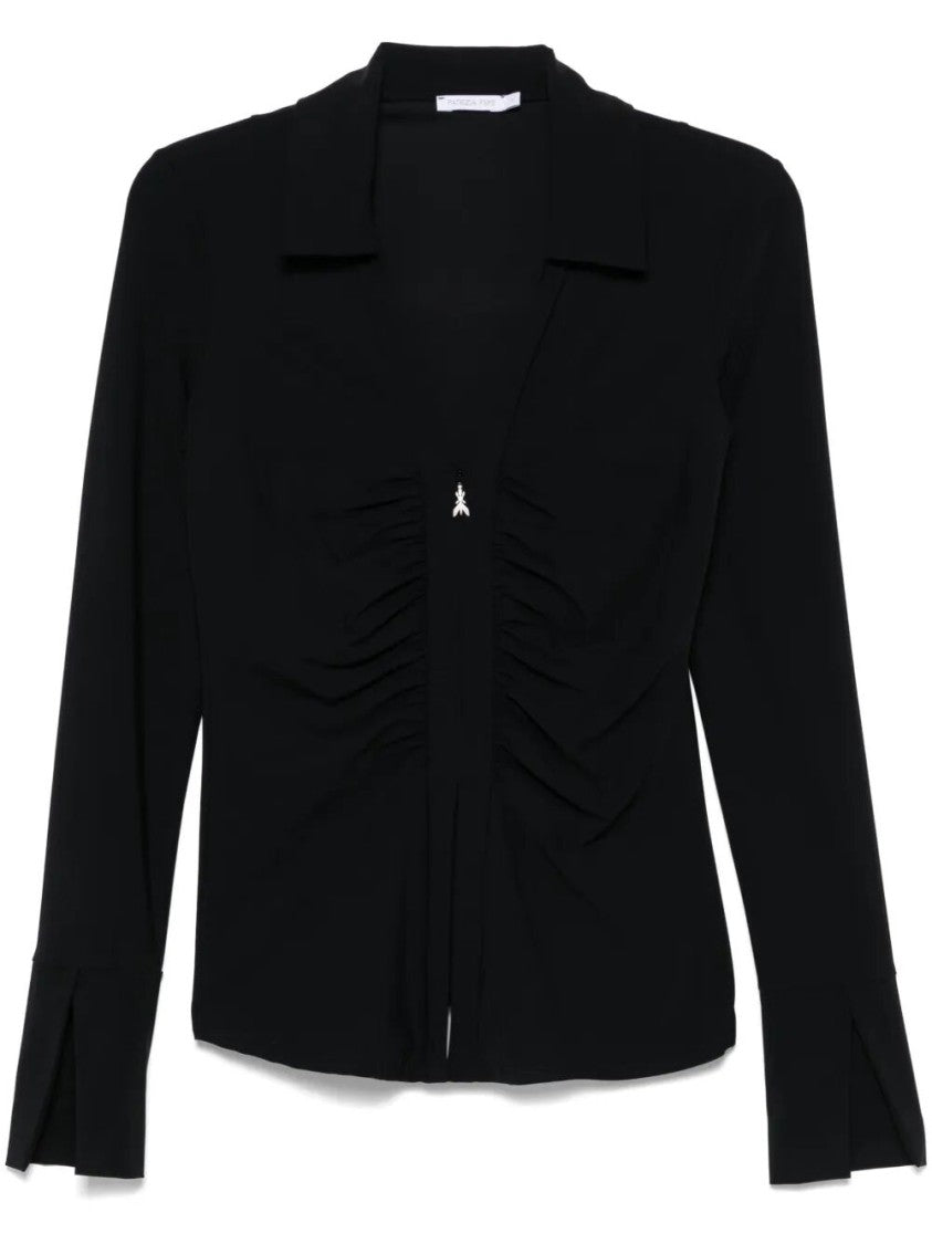 Patrizia Pepe Black Zip Front Shirt With Ruching