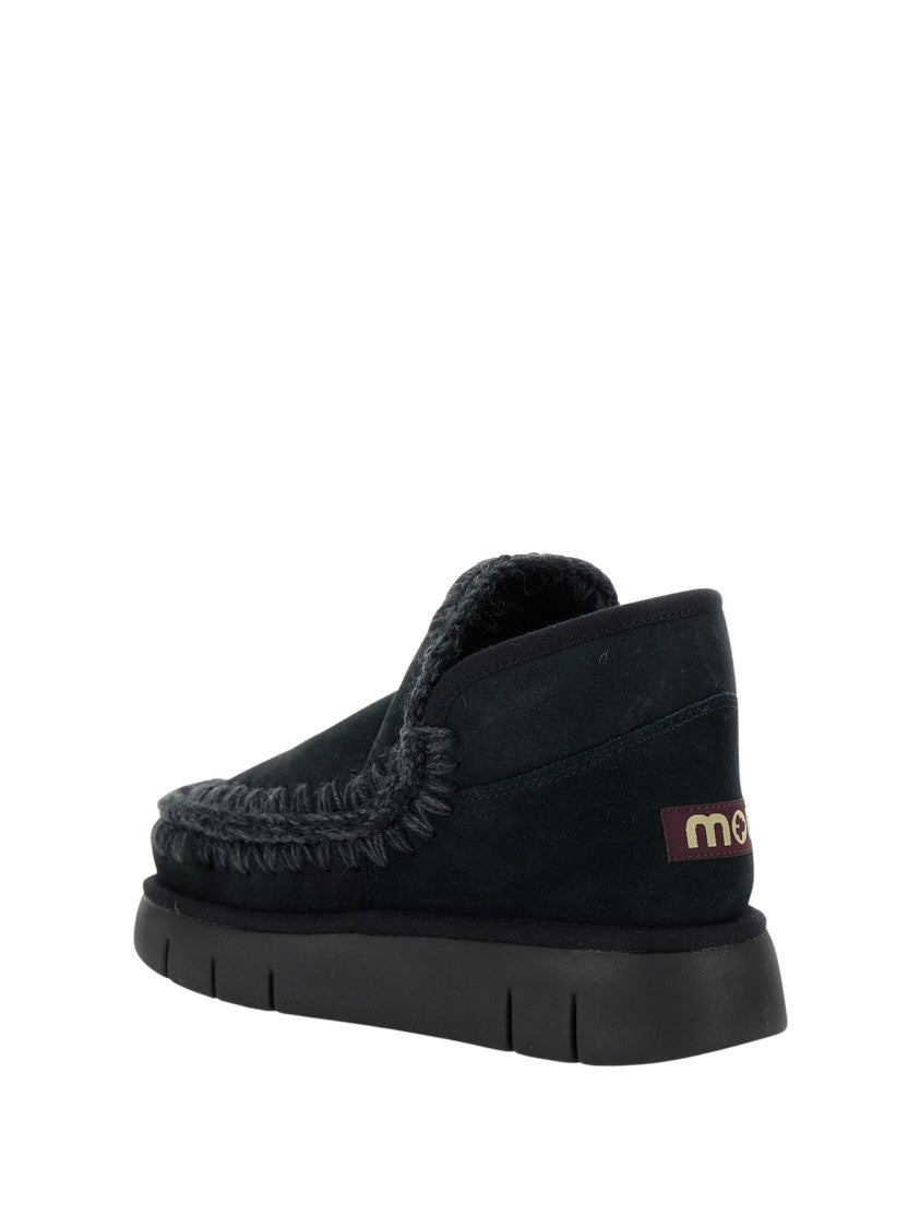 Mou Black Eskimo Bounce Moccasin Suede Flats