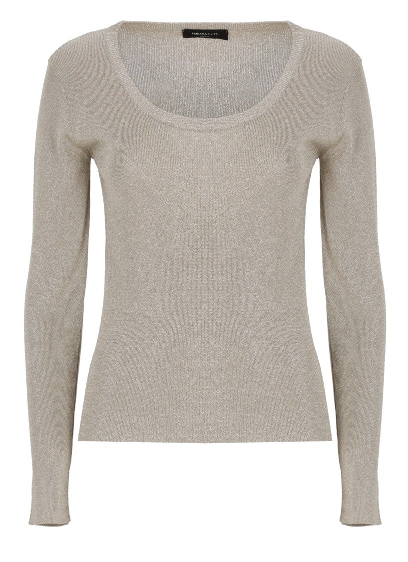 Fabiana Filippi Beige Lurex Long Sleeve Sweater
