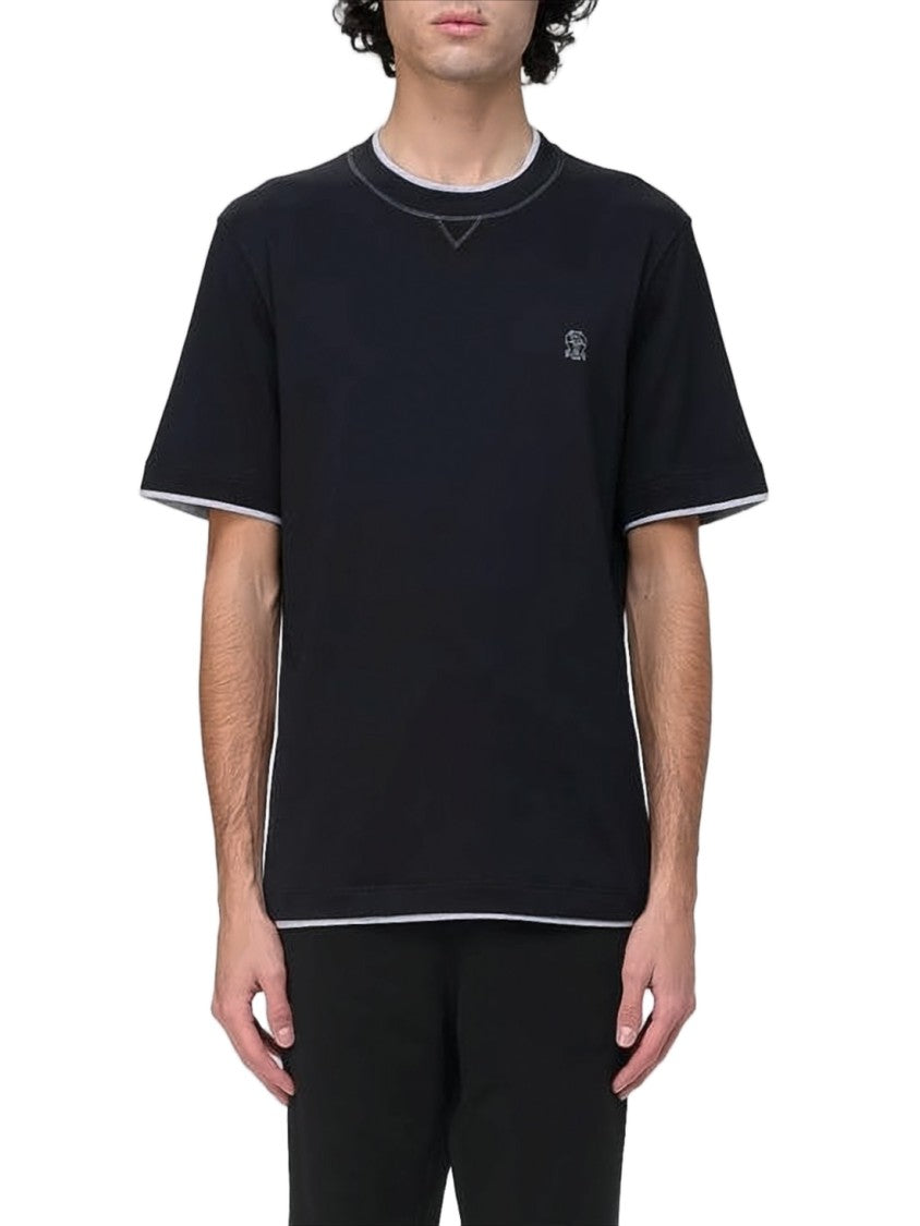 Brunello Cucinelli Relaxed-Fit Black T-Shirt With Contrasting Trim