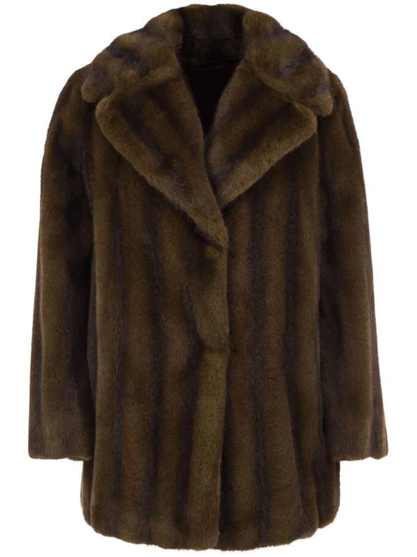 Max Mara Mstneo Plush Wide-Lapel Faux Fur Coat