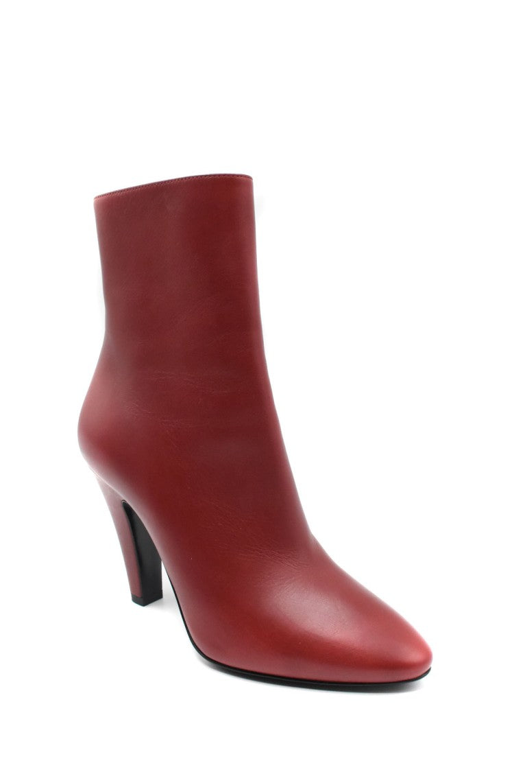 Saint Laurent Red Leather Pointed Square Toe Cone Heel Boots