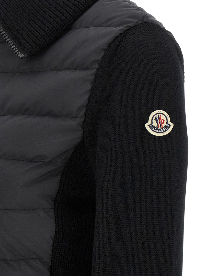 Moncler Two-Material Cardigan With Goose Down Padding And High Neck