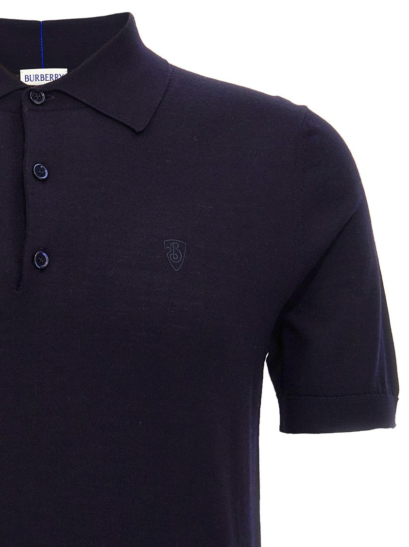 Burberry Black Wool Polo Shirt With Embroidered Accents