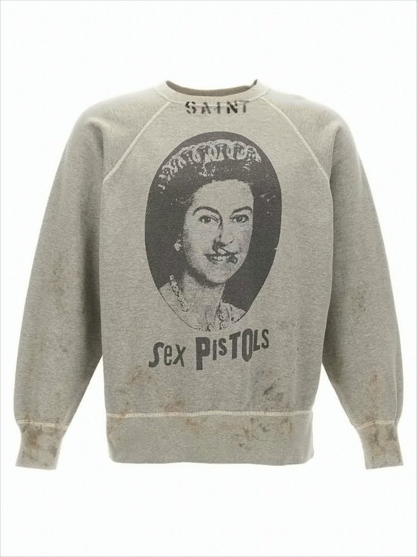 Saint Mxxxxxx Vintage Graphic Print Long-Sleeve Sweatshirt With Distressed Details