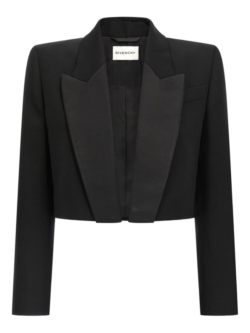 Givenchy Cropped Tailored Jacket In Black Grain De Poudre Wool