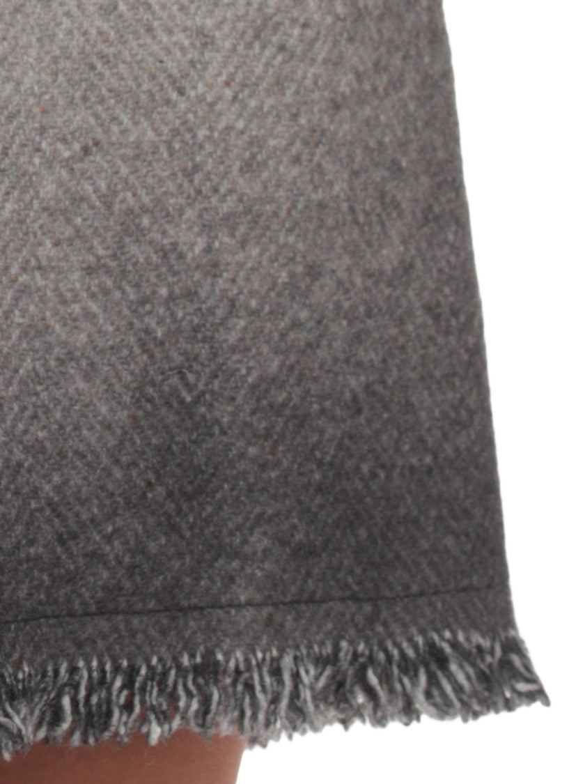 Avant Toi Textured Grey Mélange Wool Mini Skirt With Fringed Hem