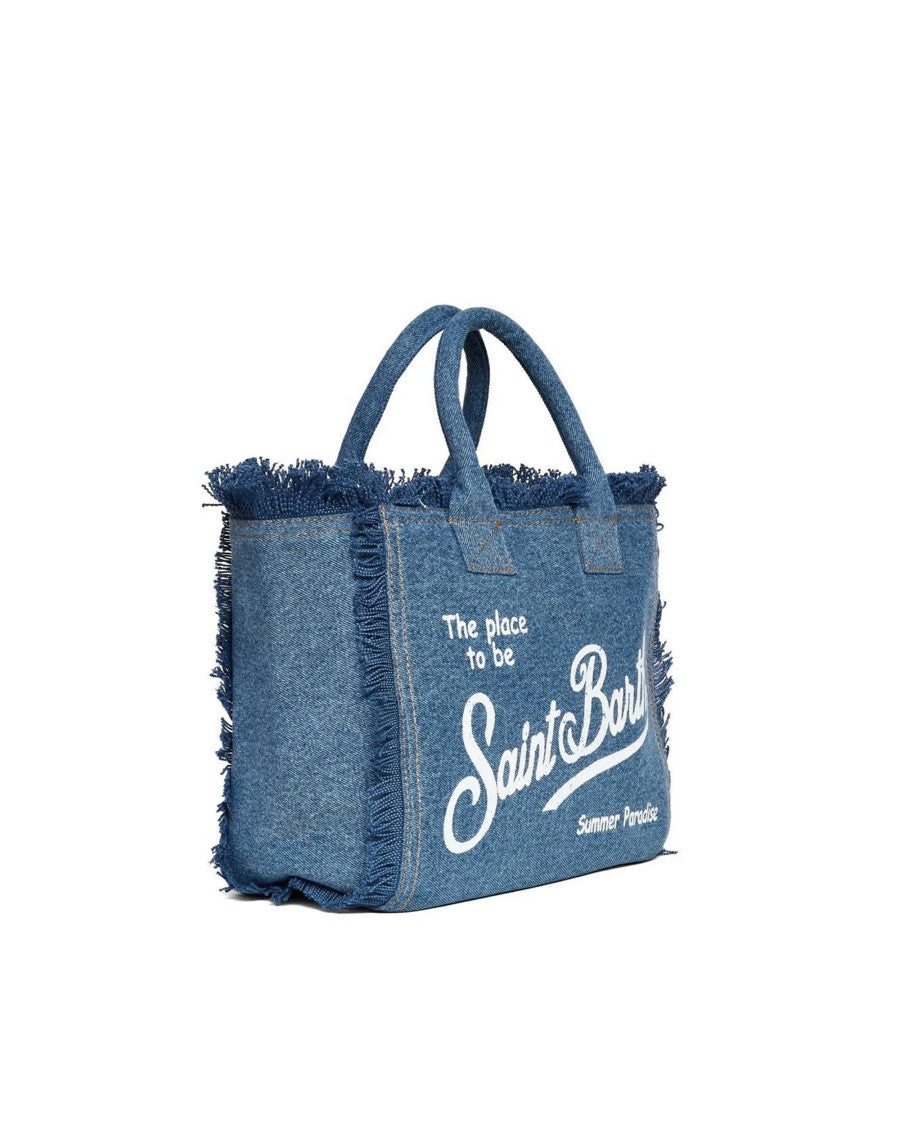 Mc2 Saint Barth Durable Canvas Tote Bag With Fringed Edges And Iconic Logo