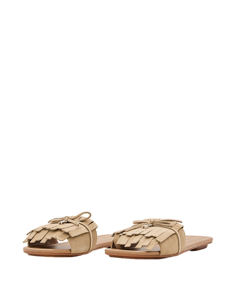 Hogan Fringe-Embellished Suede Sandals With Bow Detail