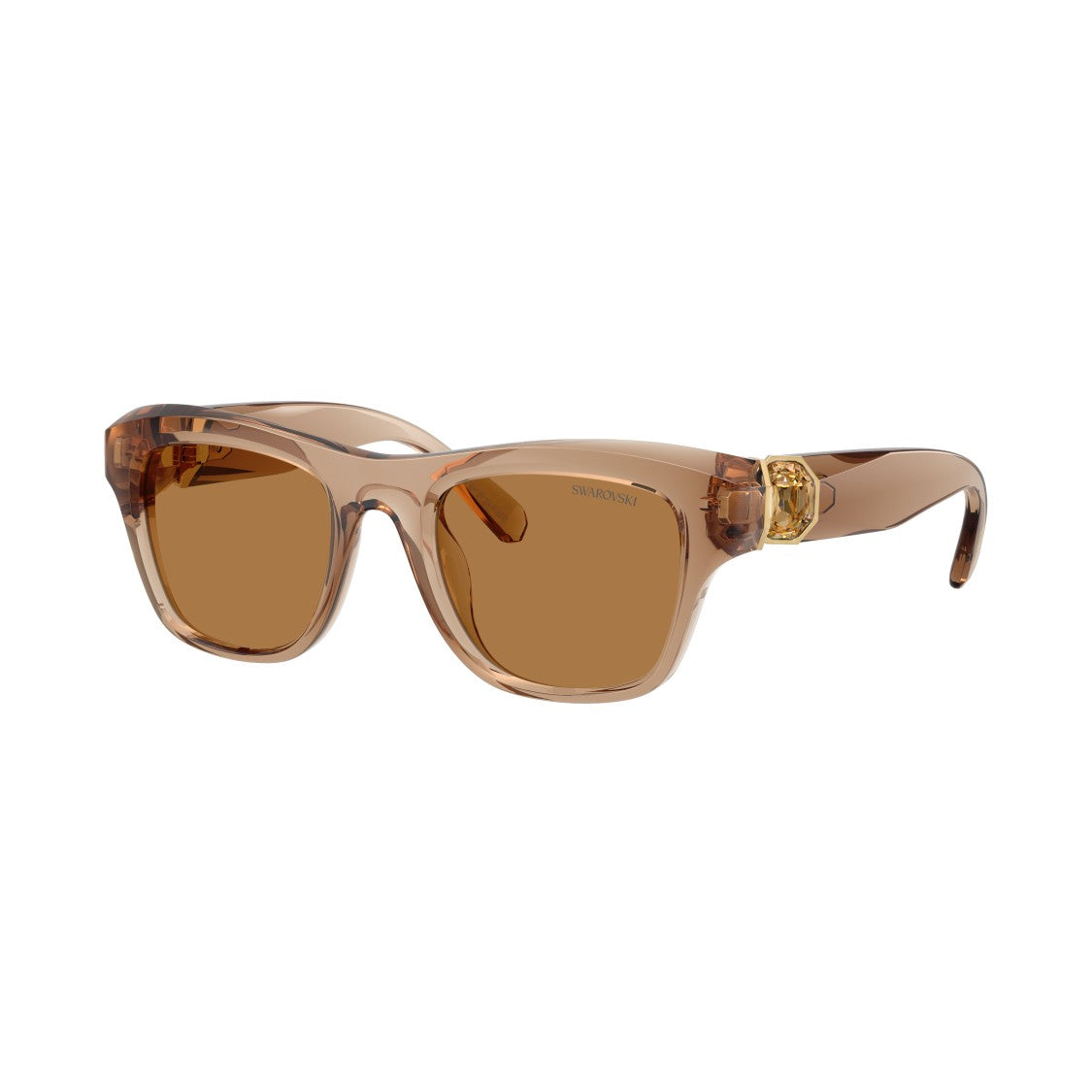 Swarovski 0Sk6056u Translucent Brown Square Sunglasses With Gold-Tone Accents