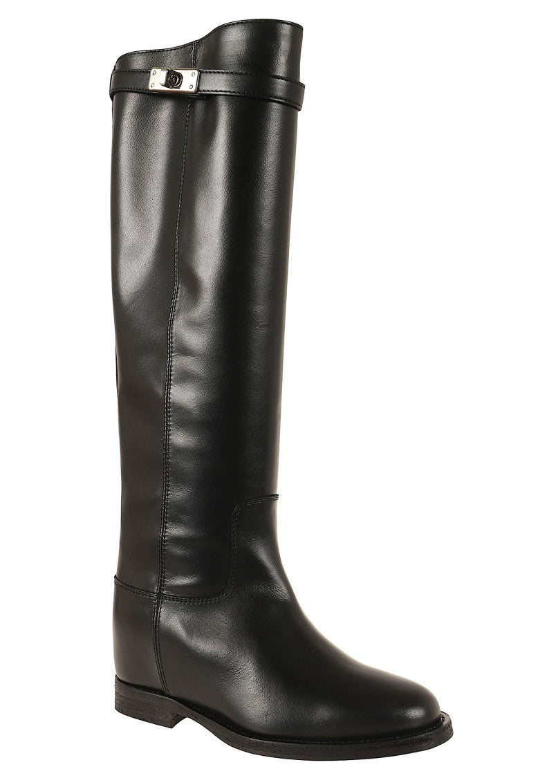 Via Roma 15 Black New Con Luc Leather Tall Riding Boots