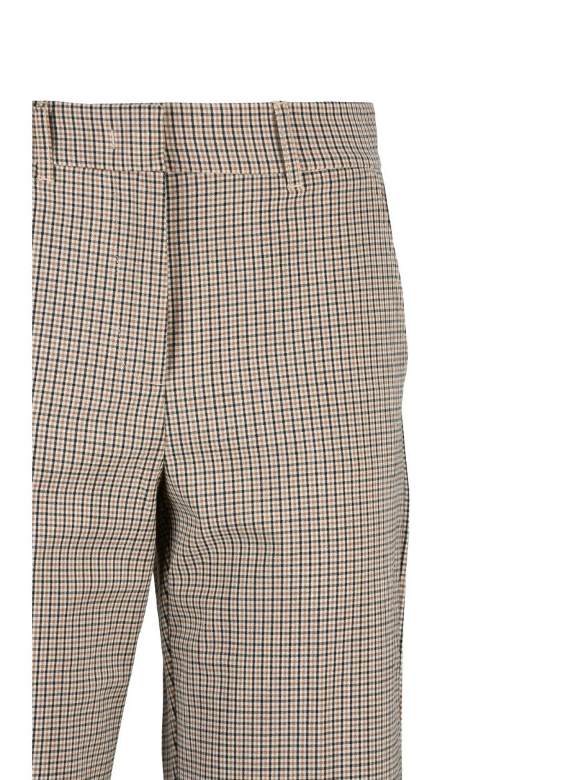 Marella Sport Low Rise Wide-Leg Trousers With Subtle Checkered Pattern