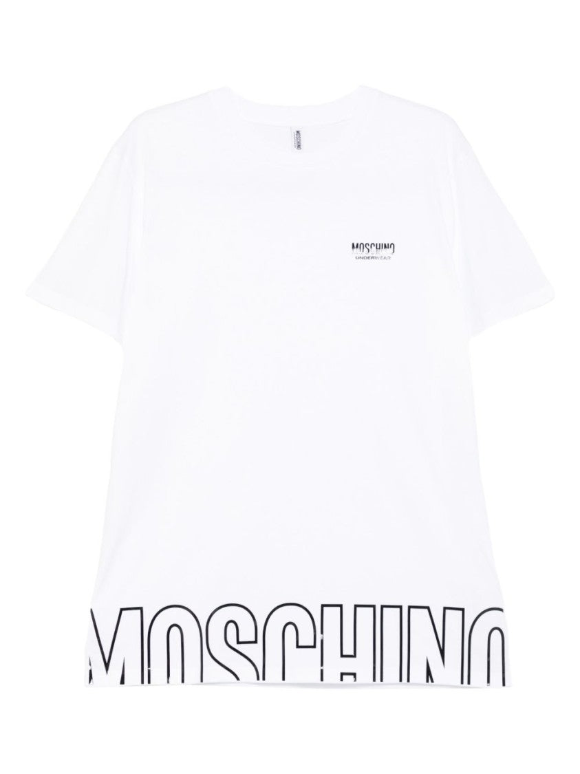 Moschino White Logo Print Crew Neck T-Shirt