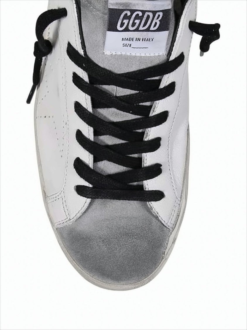 Golden Goose Distressed White Leather Low-Top Sneakers With Grey Suede Accents