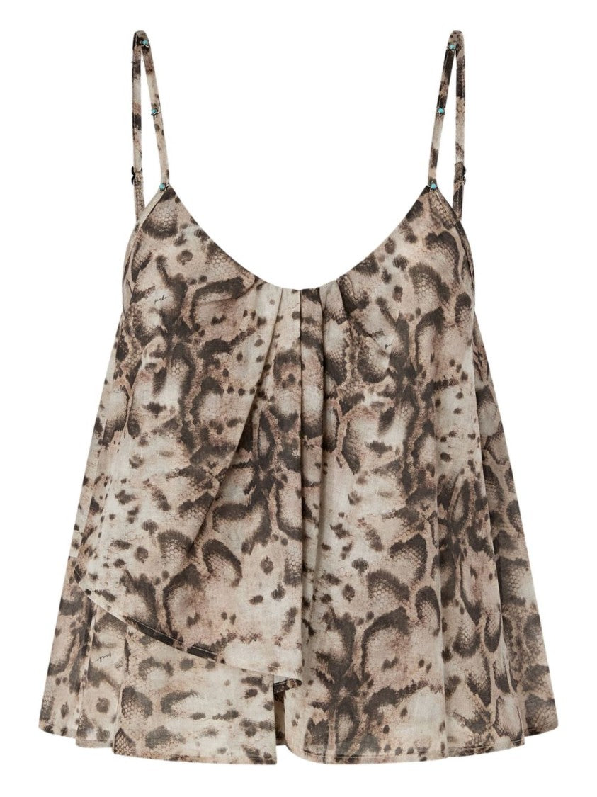 Pinko Beige Snake Print Tiered Top