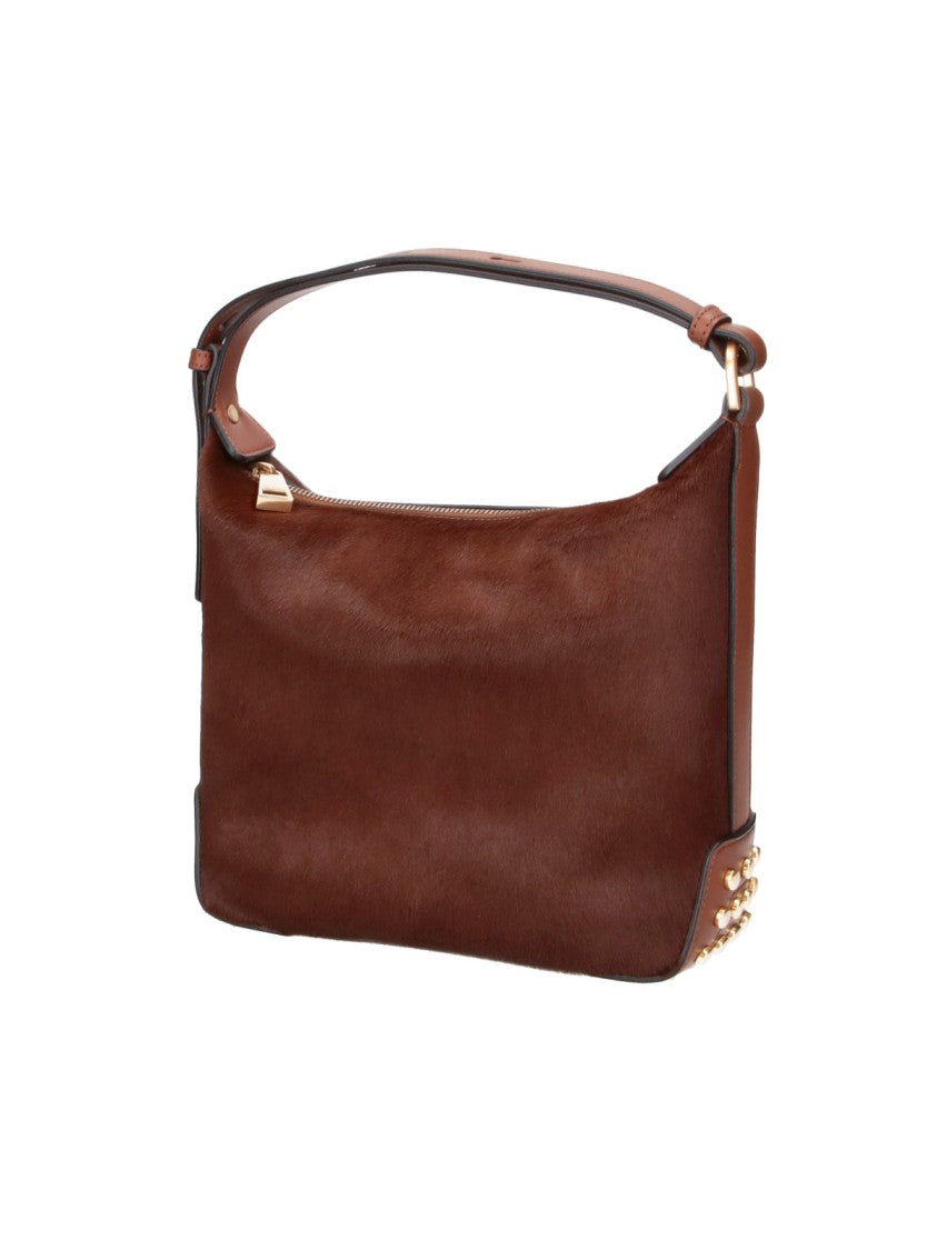 Tod's Brown Calfskin Suede Metal Dots Shoulder Bag