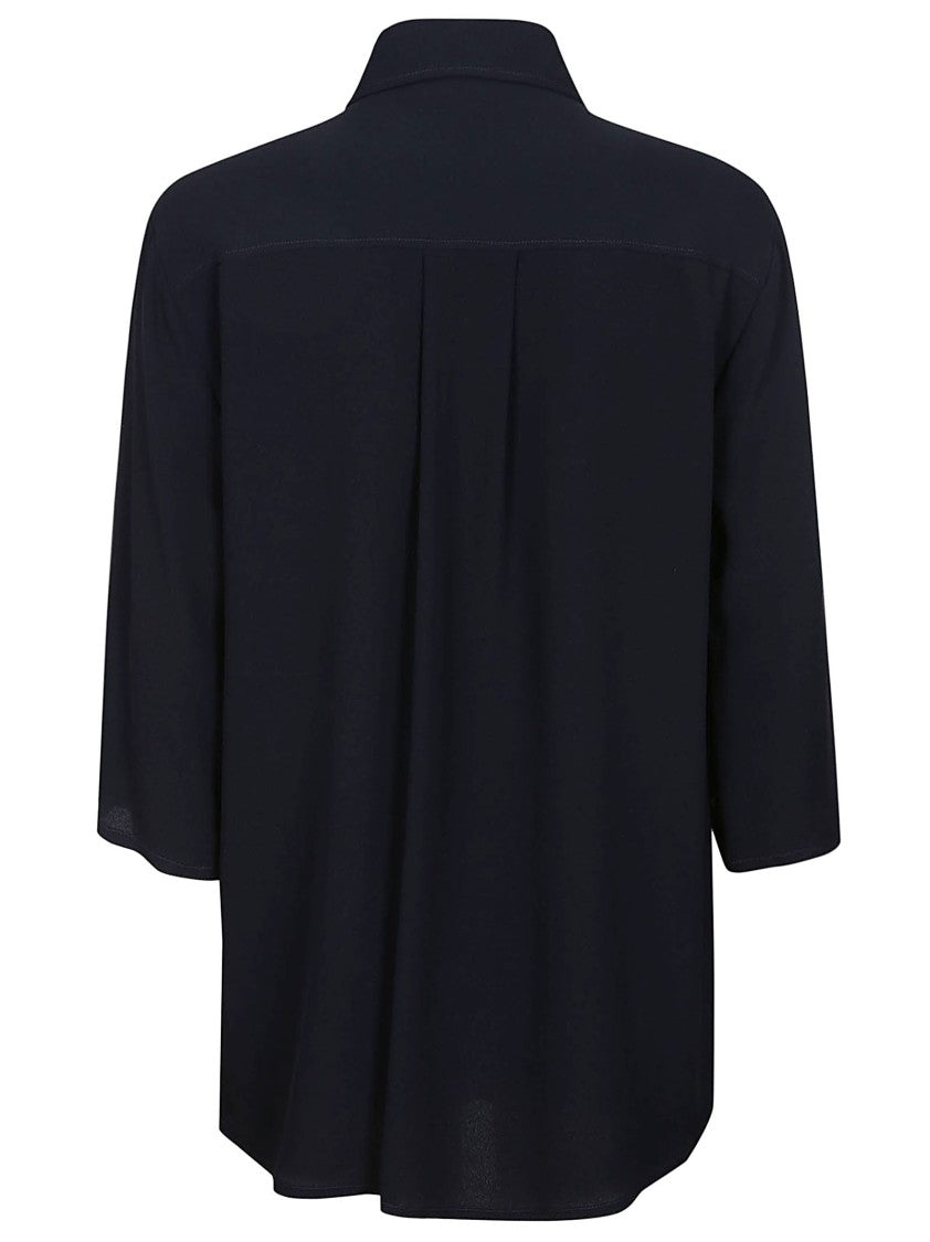 Glanshirt Three-Quarter Sleeves Navy Silk Blend Shirt