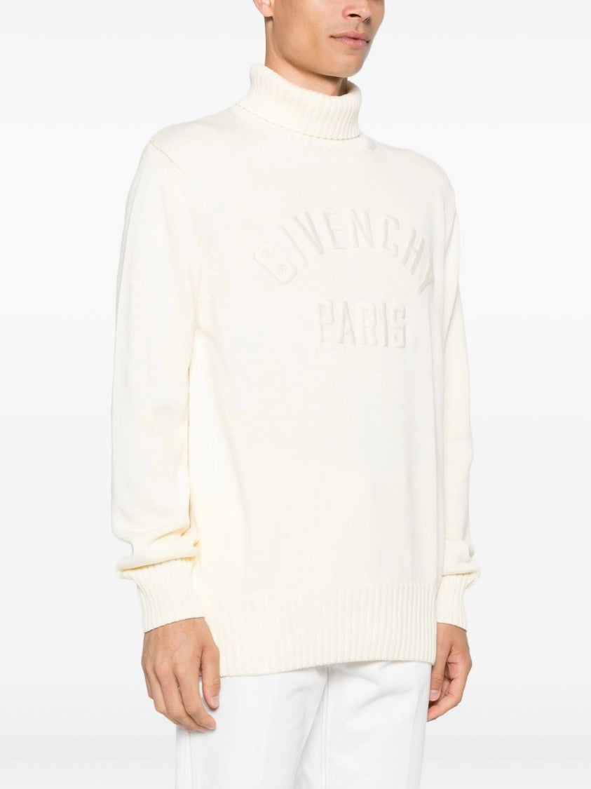 Givenchy Off-White Ribbed Knit Embossed Turtleneck Sweater