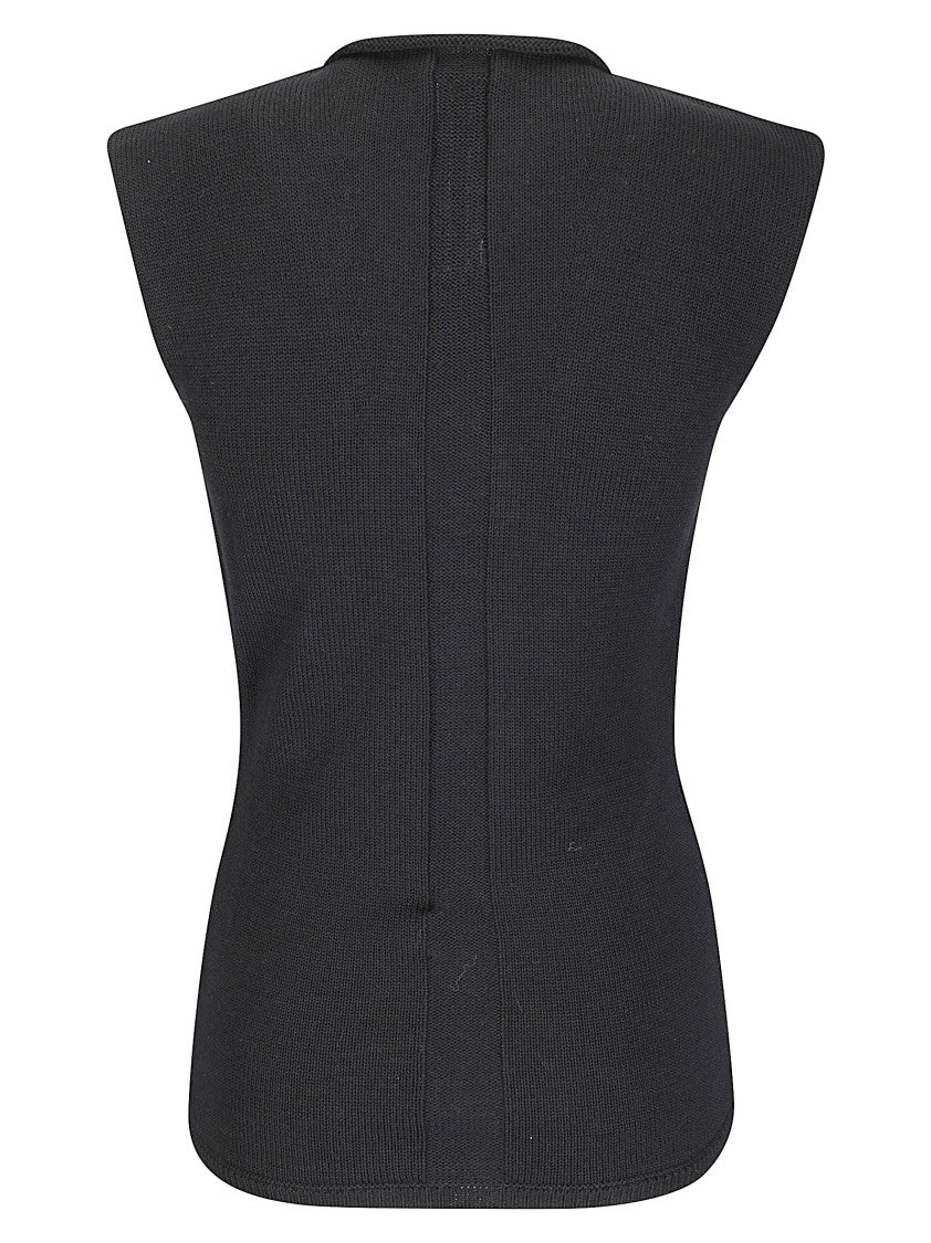 Rick Owens Asymmetrical Black Tank Top With Draped Fabric And High Neckline