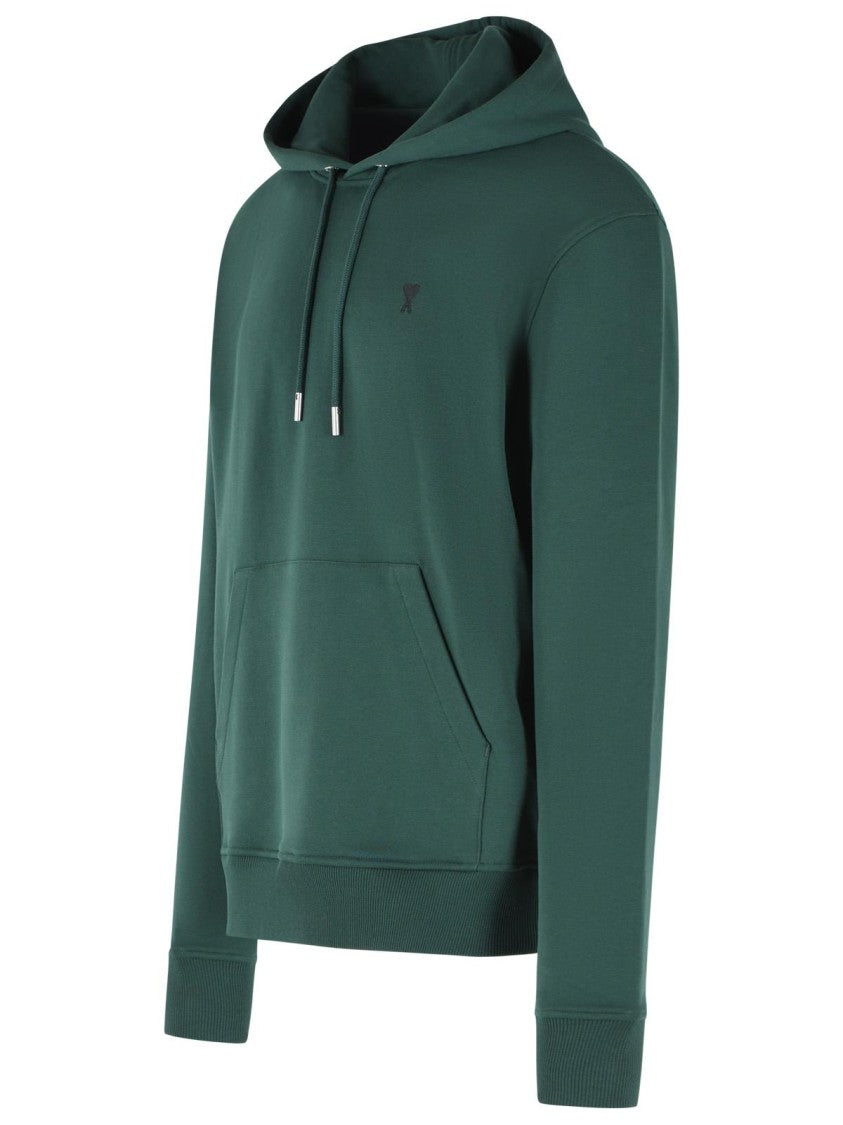 Ami Paris Green Cotton Sweatshirt With Drawstring Hood