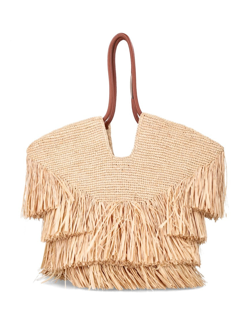 Zimmermann Handwoven Natural Raffia Medium Tote With Fringe Details