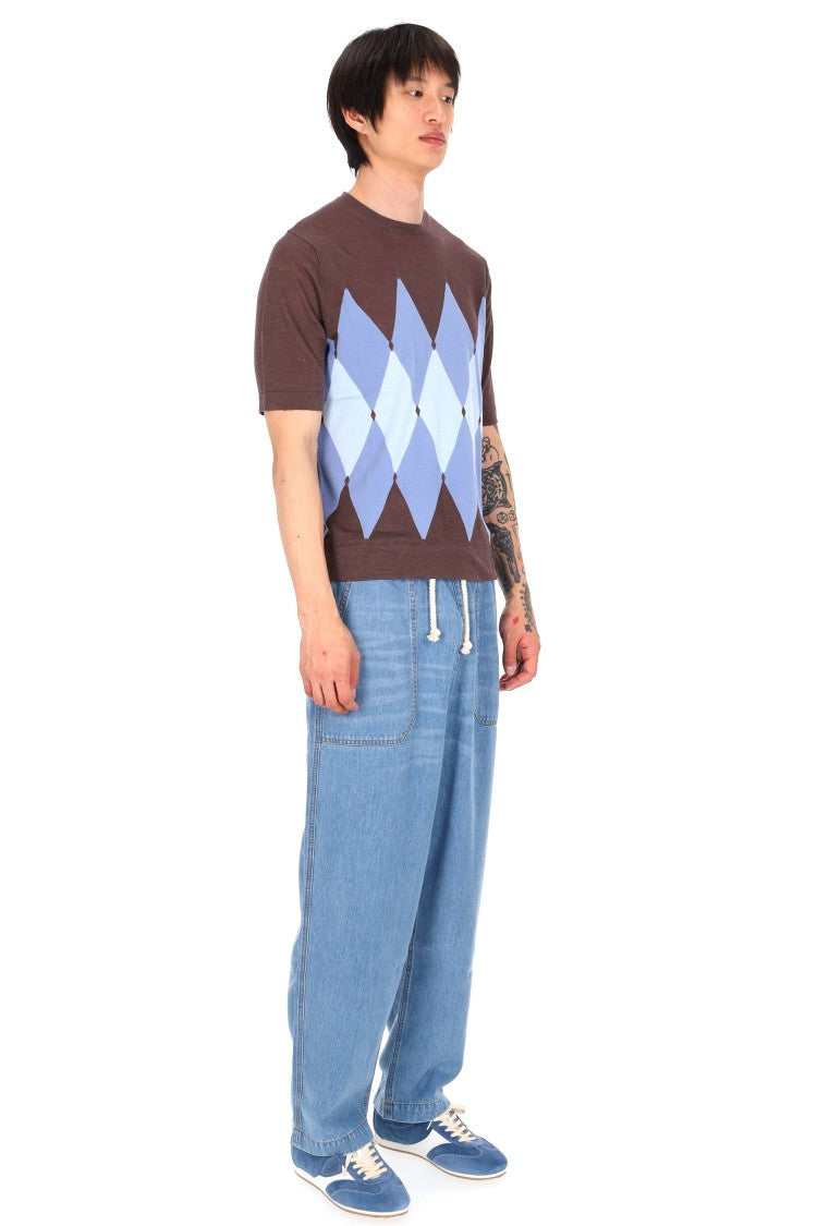 Ballantyne Brown Blue Diamond Argyle T-Shirt
