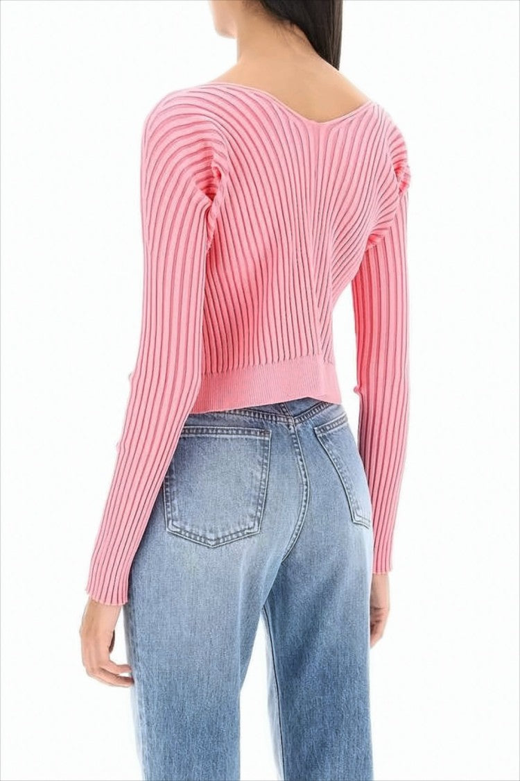 Jacquemus Ribbed Knit Cropped Bolero With Unique Hook Closure