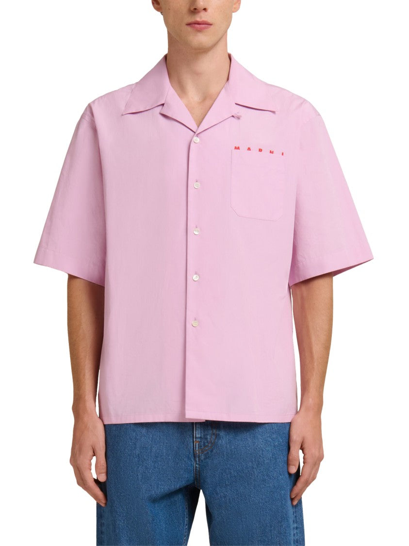 Marni Boxy Leather Shirt With Camp Collar