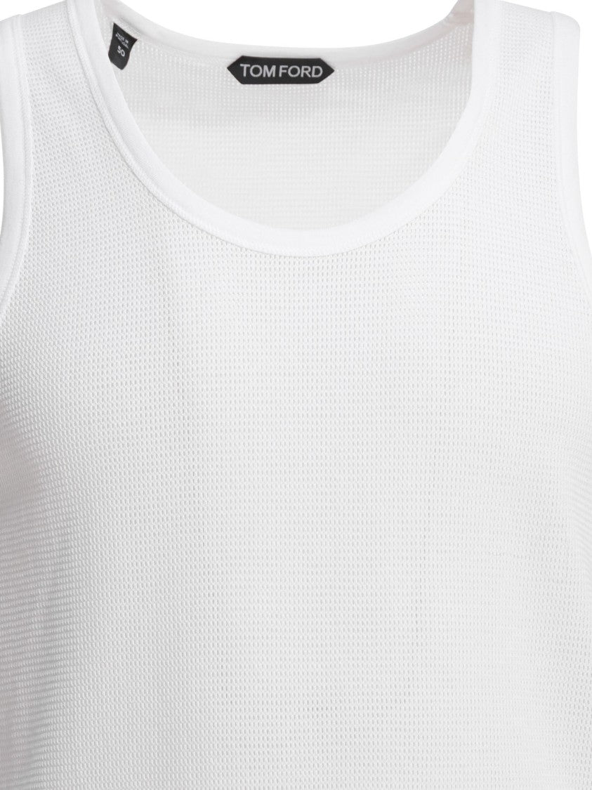 Tom Ford Textured Cotton Sleeveless Top With Round Neckline