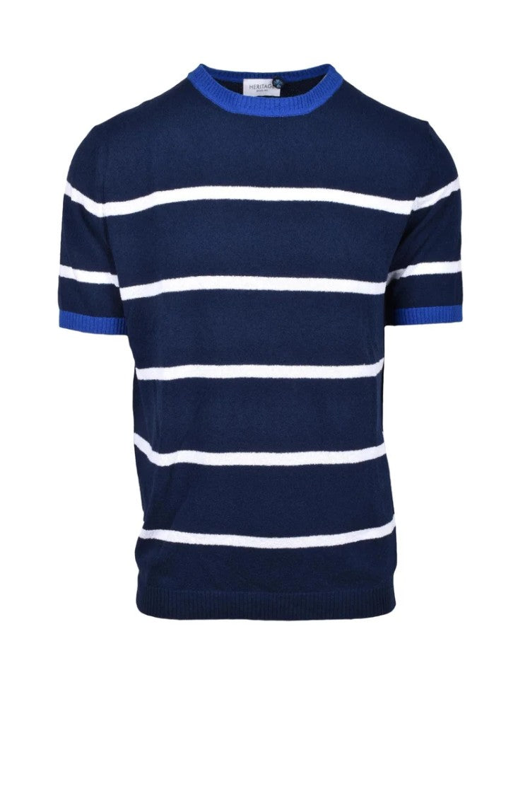 Heritage Blue Striped Cotton-Blend Knit Top