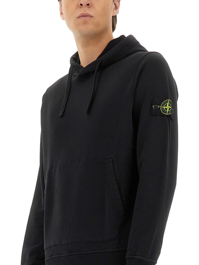 Stone Island Black Sleeve Patch Cotton Hoodie