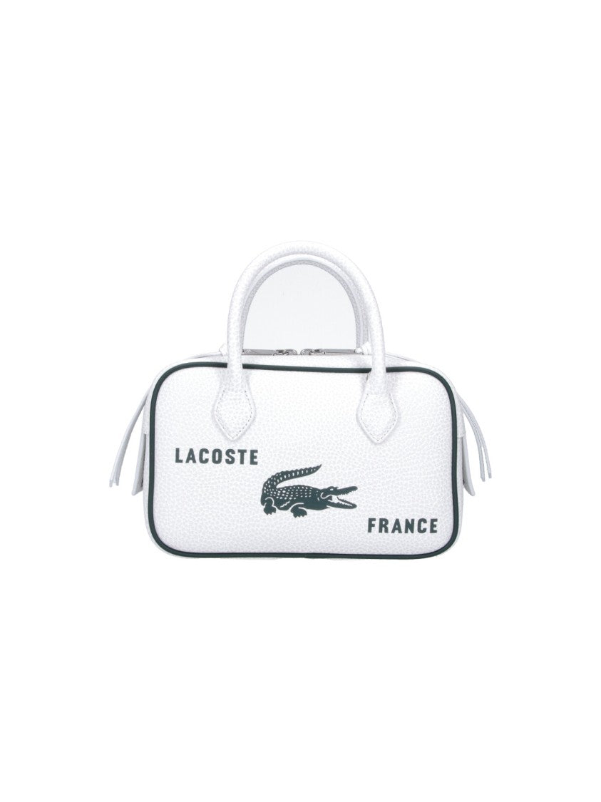 Lacoste White Rectangular Textured Leather Logo Bag