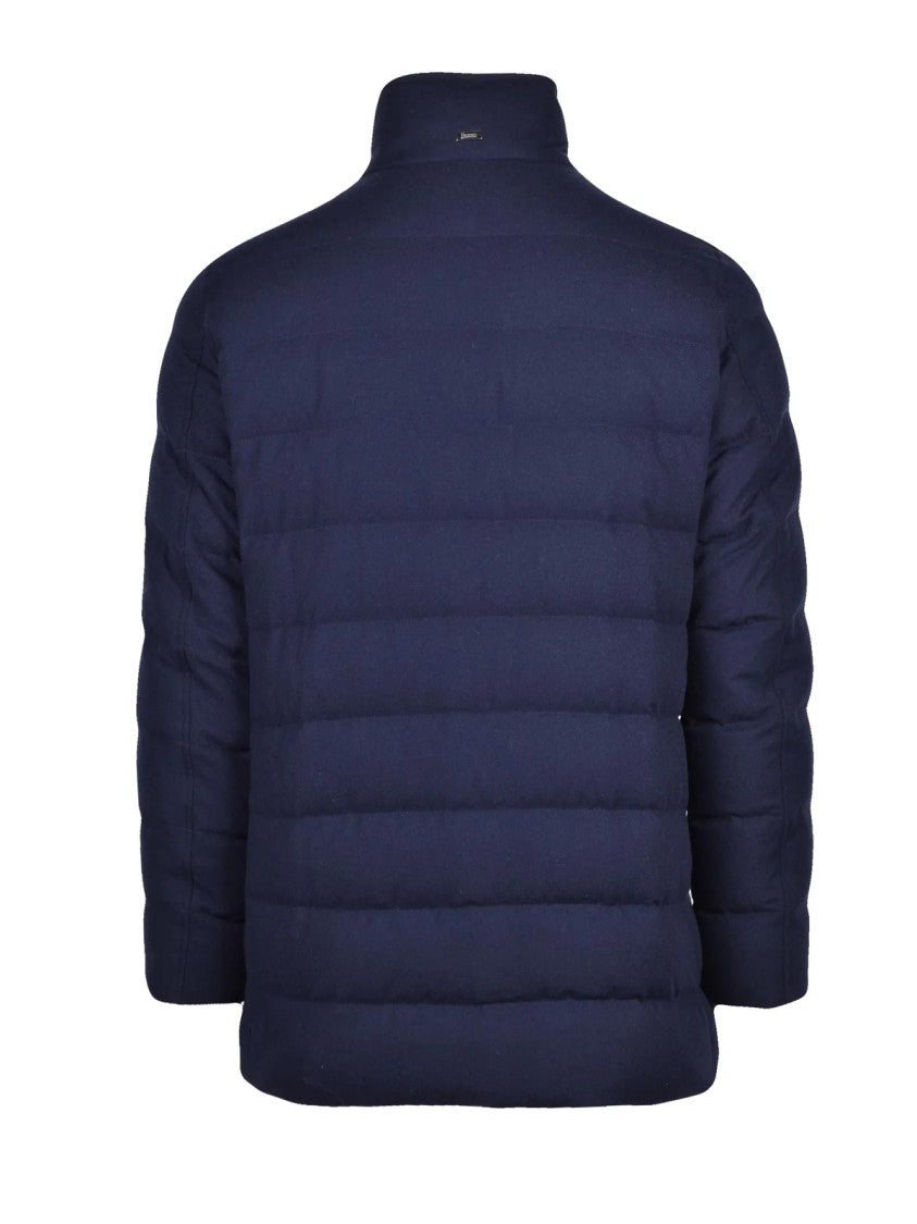 Herno Midnight Blue Quilted Cashmere-Blend Down Coat