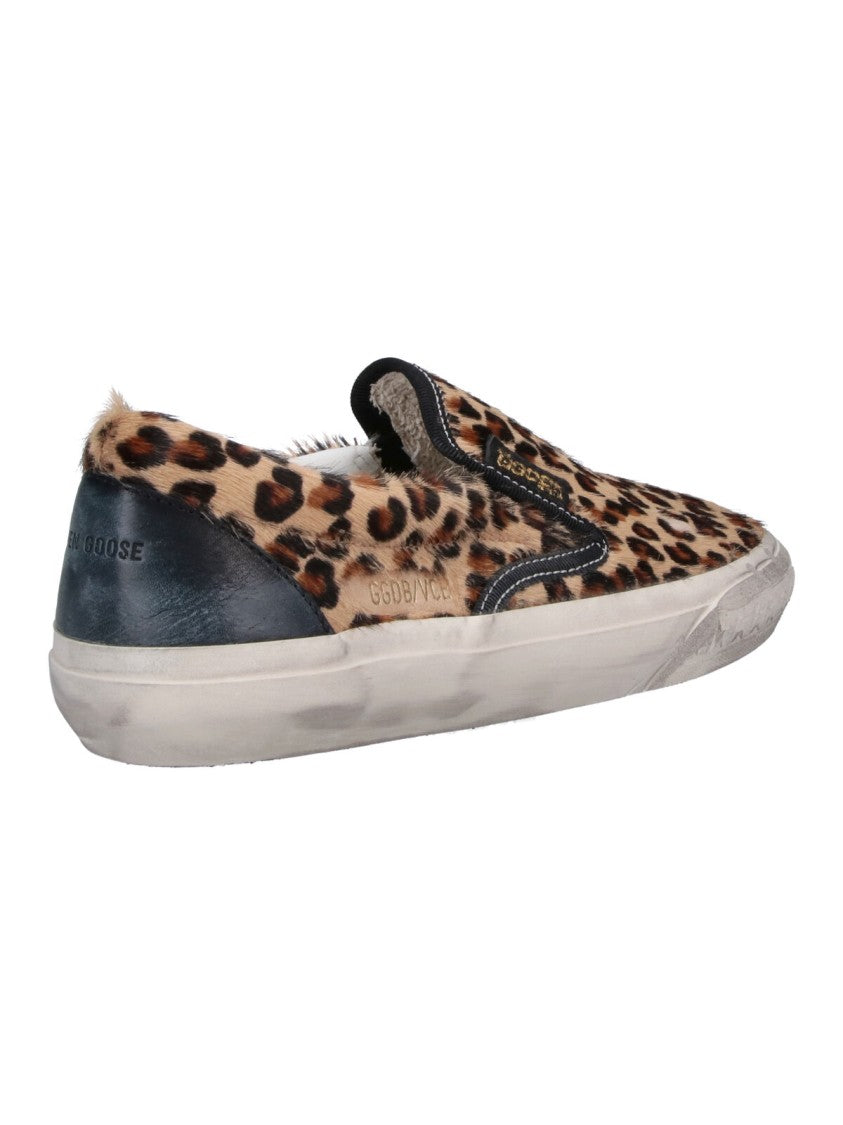 Golden Goose Leopard Print Slip-On Sneakers With Textured Finish