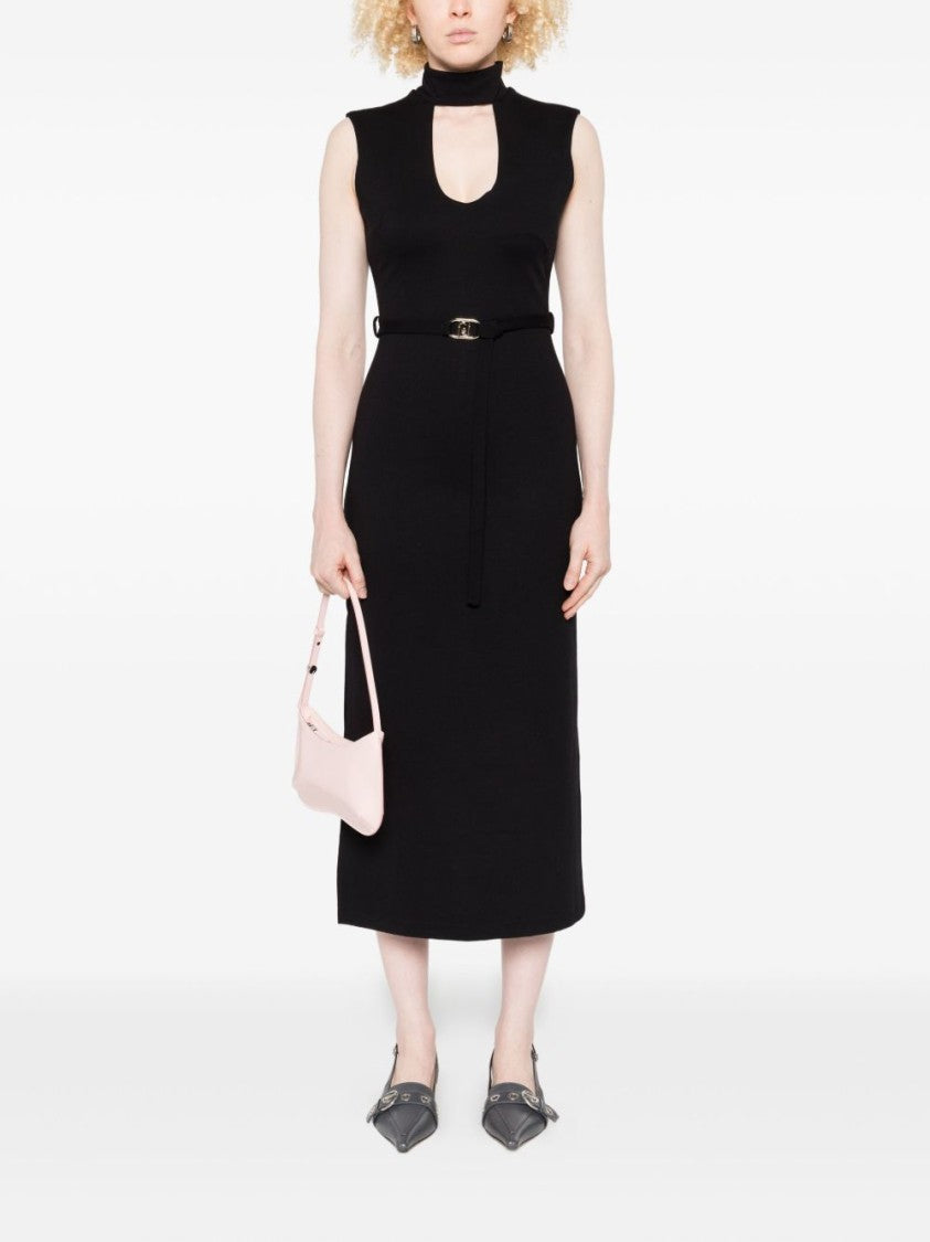 Liu Jo Sleeveless Black Midi Dress With Keyhole Cutout