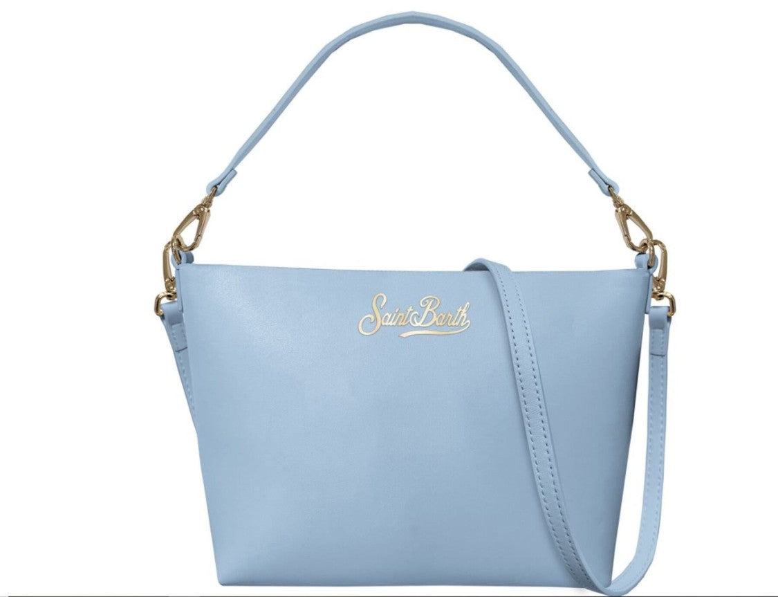 Mc2 Saint Barth Trapezoidal Light Blue Handbag With Gold-Tone Accents