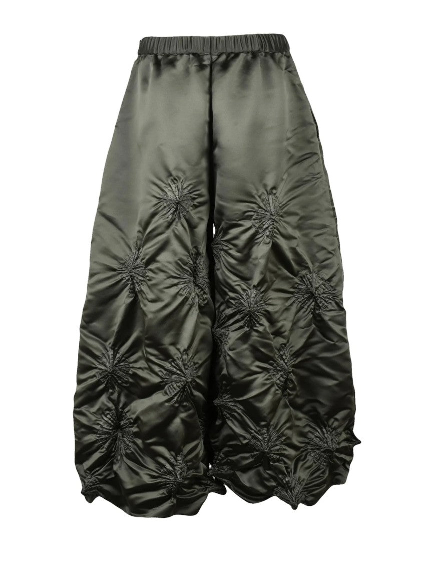 Bunzaburo Green Voluminous Gathered Texture Pants