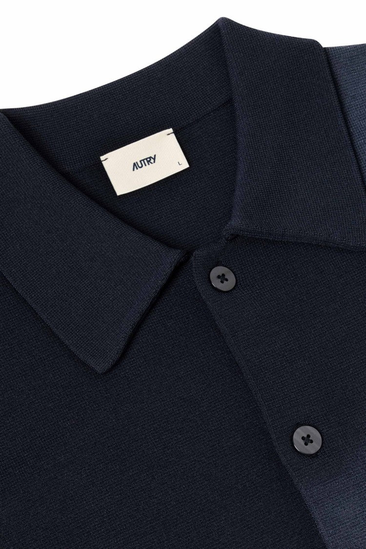 Autry Blue Viscose-Nylon Band Details Overshirt