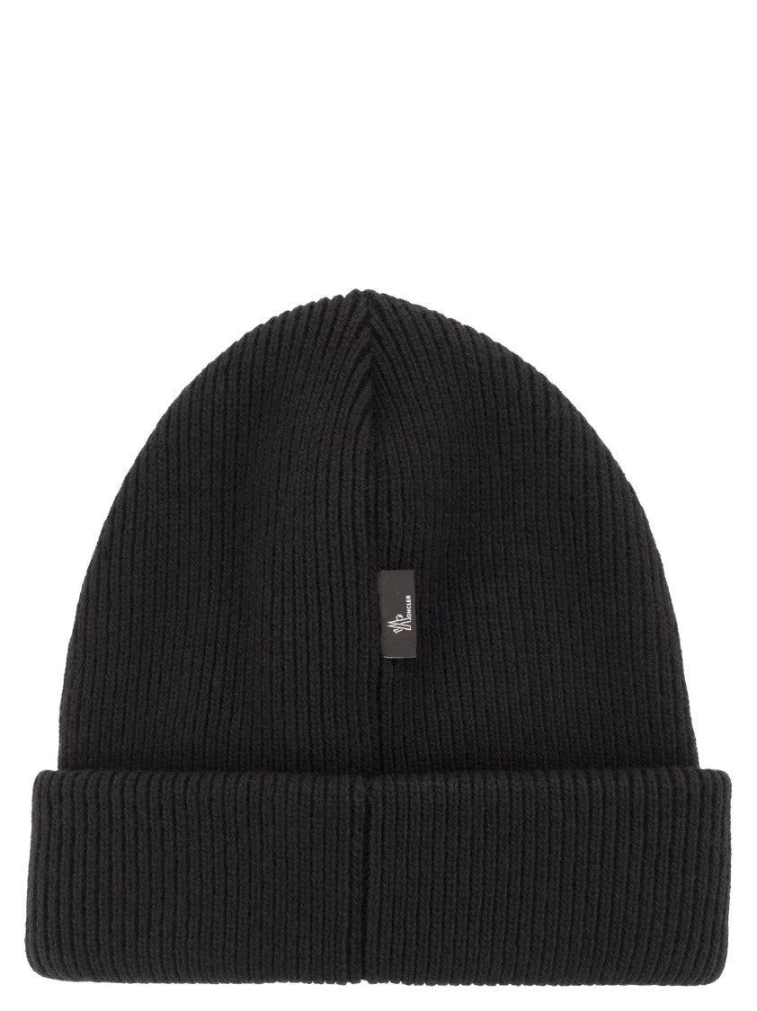 Moncler Grenoble Classic Beanie Wool Cap With Ribbed Texture