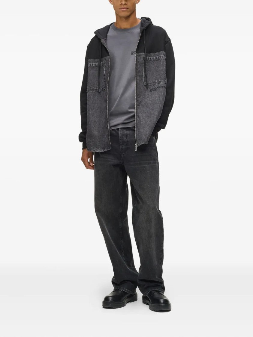 Karl Lagerfeld Denim-Panel Jacket With Hood And Ribbed Cuffs