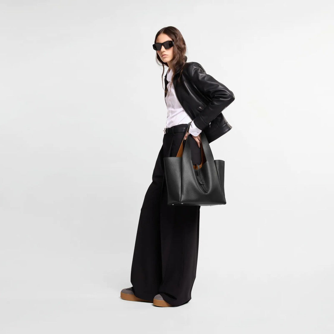 Hogan Pebbled Leather H-Clasp Structured Tote Bag