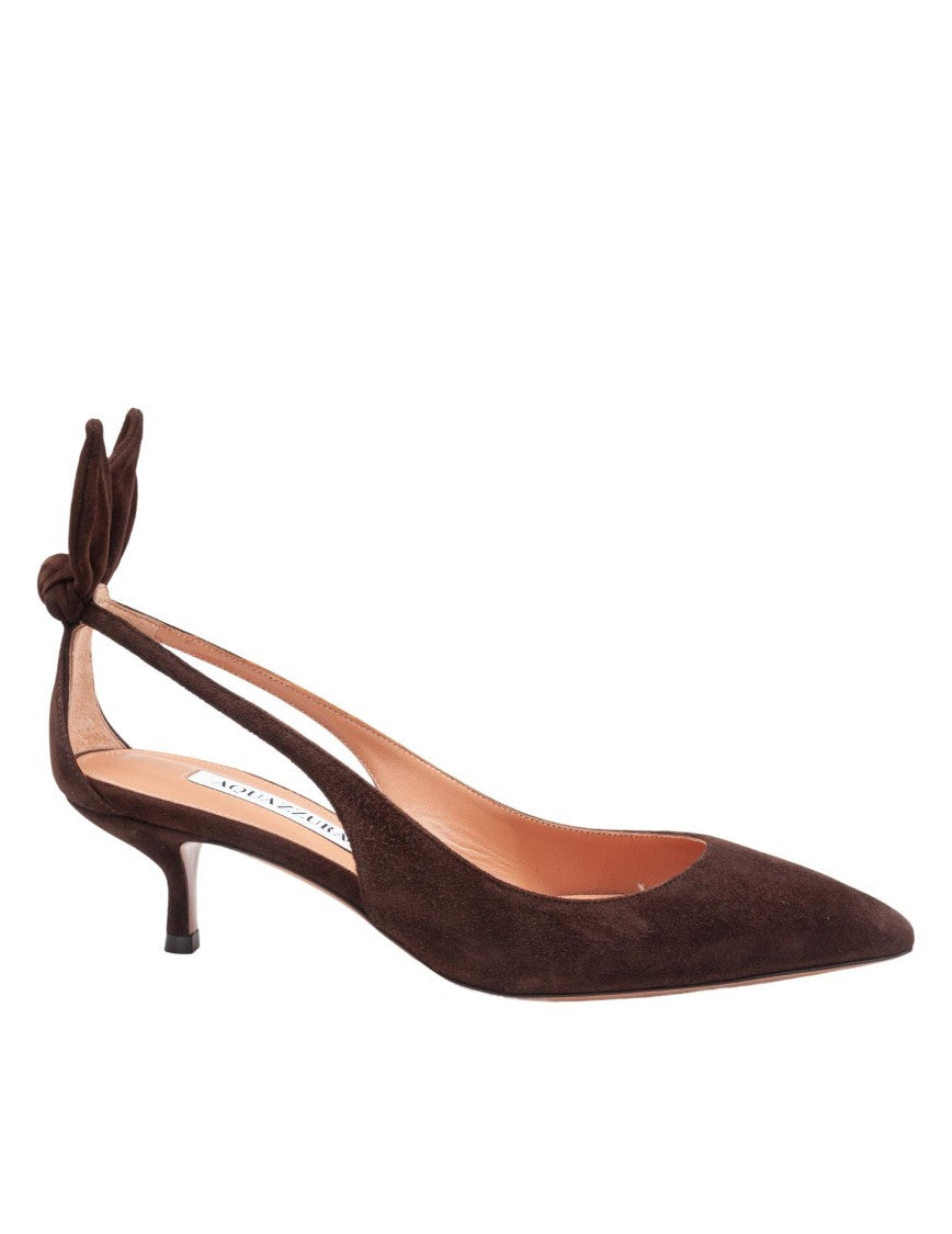 Aquazzura Espresso Suede Bow Tie Pump 50