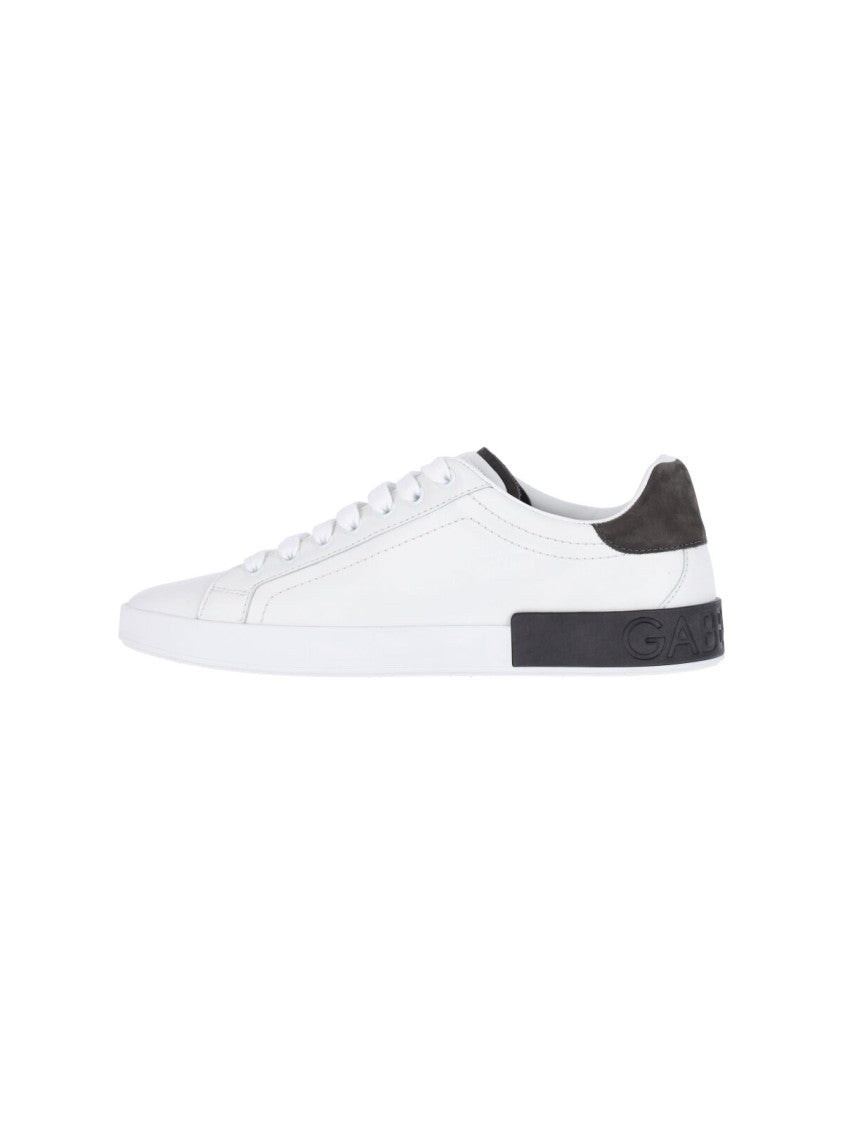 Dolce & Gabbana White Low-Top Leather Suede Heel-Tab Sneakers